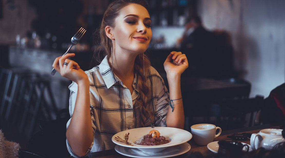 Female enjoying a meal made from Nutritious and Delicious ingredients